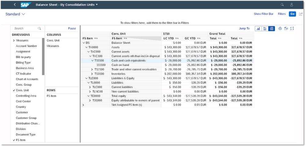 SAP Balance Sheet report by consolidation units