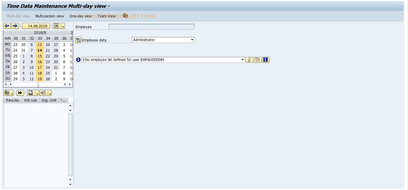 SAP Time Data Maintenance multi-day view calendar
